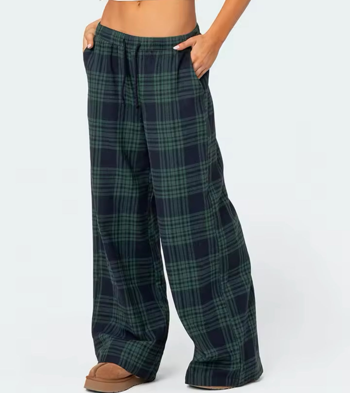 Green and Navy Plaid check tartan Pyjama Bottoms
