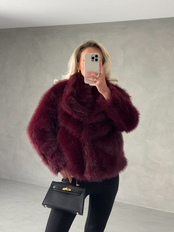 Burgundy faux fur jacket