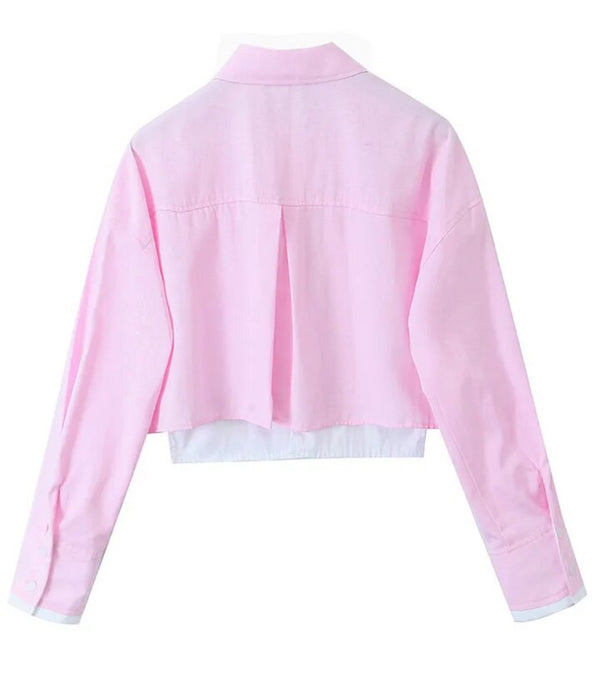 Pink Cropped Long Sleeve Shirt