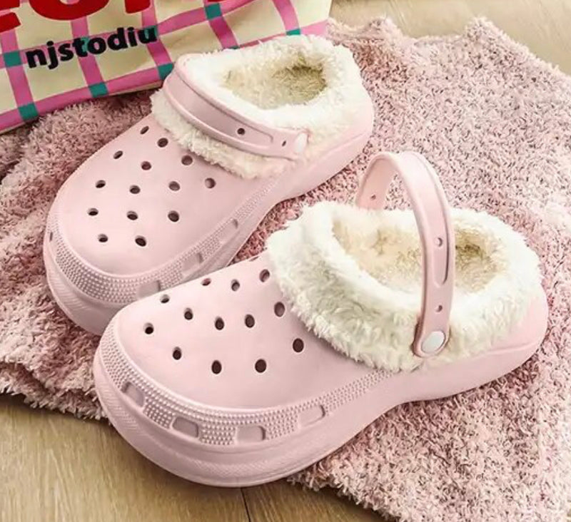 pink Lined Fluffy Crocs