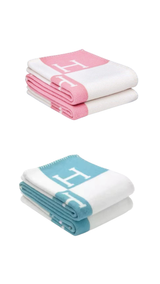 Pink or blue H cashmere throw large H throw, free gift wrap!