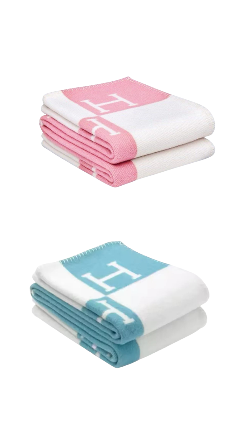 Pink or blue H cashmere throw large H throw, free gift wrap!