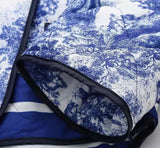 Cotton Vintage Printed Jacket - Blue and white quilted jacket with a stylish pattern.