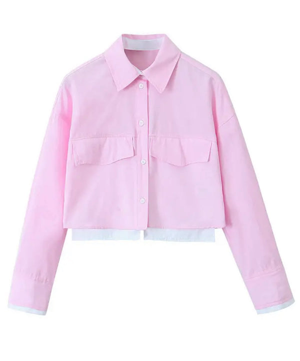 Pink Cropped Long Sleeve Shirt