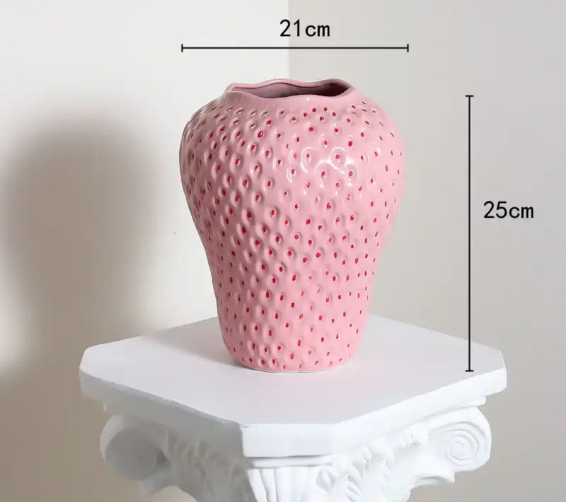 Strawberry Vase in baby pink or red, perfect for adding a pop of color to your home decor