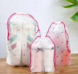 Set of 3 cherry and hearts transparent drawstring storage organiser bags