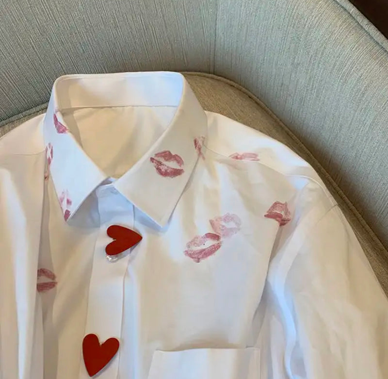 White heart and Kiss Shirt oversized shirt