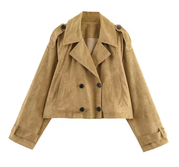 Beige Suede Style Cropped Trench