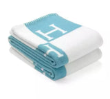 Pink or blue H cashmere throw large H throw, free gift wrap!
