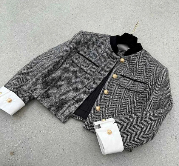 Grey Tweed Cropped Jacket