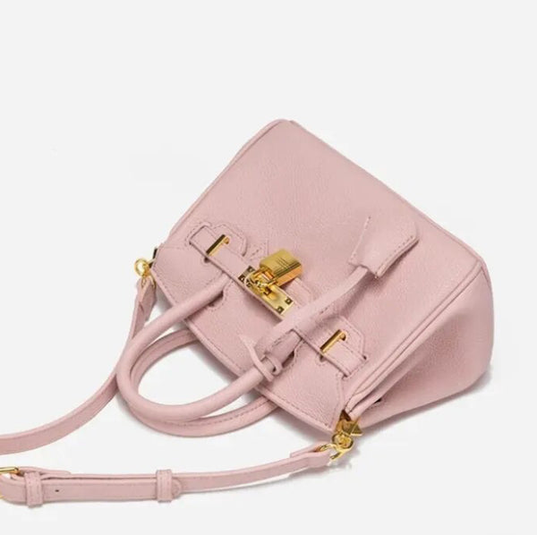 A stylish Mini Handbag Pu crossbody bag in pink leather with gold hardware.