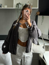 Grey or Black Quilted Bomber Jacket