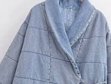 Denim Parka Lace up Jacket Coat: Blue denim jacket with a hood, perfect for casual and stylish outfits.