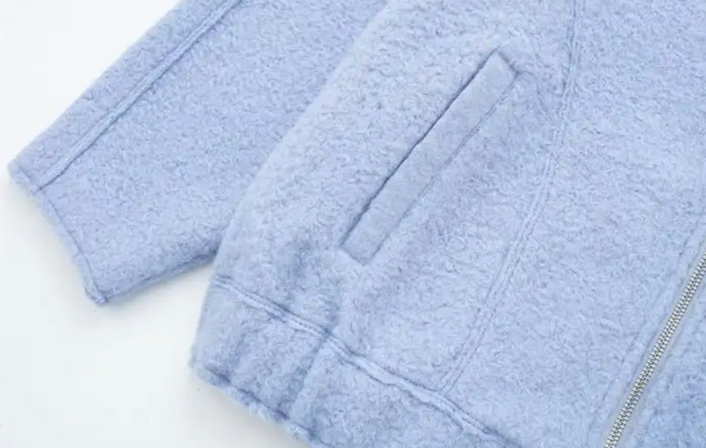 Baby Blue Wool Bomber Jacket: Stylish Comfort. Order Yours