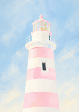 Pastel pink blue lighthouse print with frame size a4 or a3