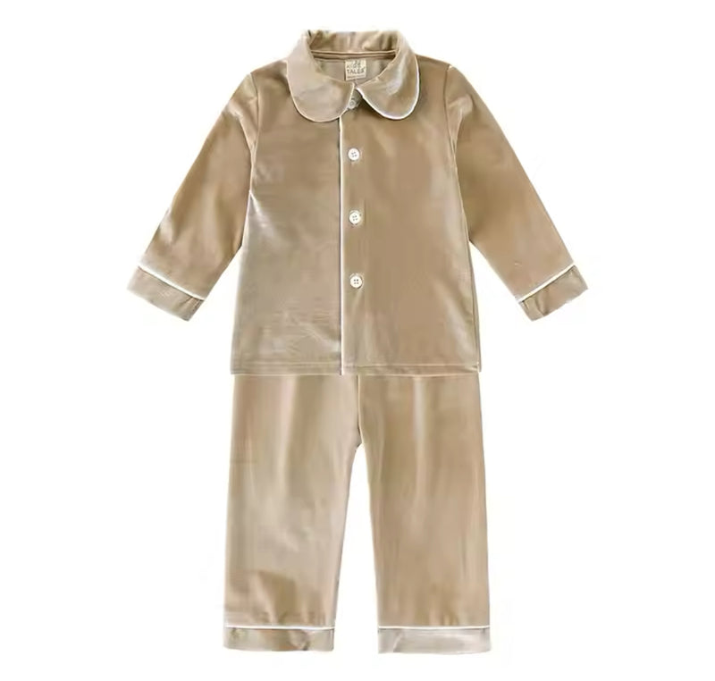 Luxury kids embroidered velvet Christmas pyjamas in gold, red or white