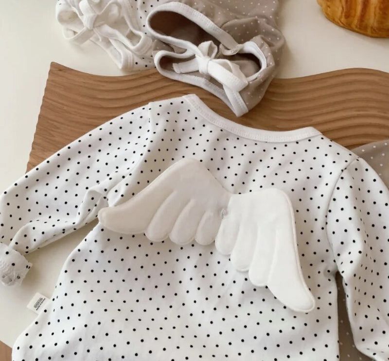 Angel wings Baby Grow Polka Dot - White baby onesie with polka dots and angel wings design