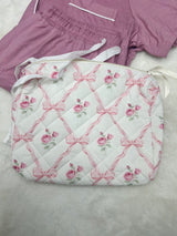 Pink Pyjama shorts sleeved set (size medium) with medium sized make up bag