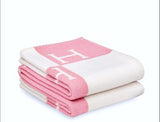Pink or blue H cashmere throw large H throw, free gift wrap!