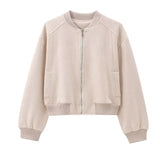 Beige Faux Suede Bomber Jacket