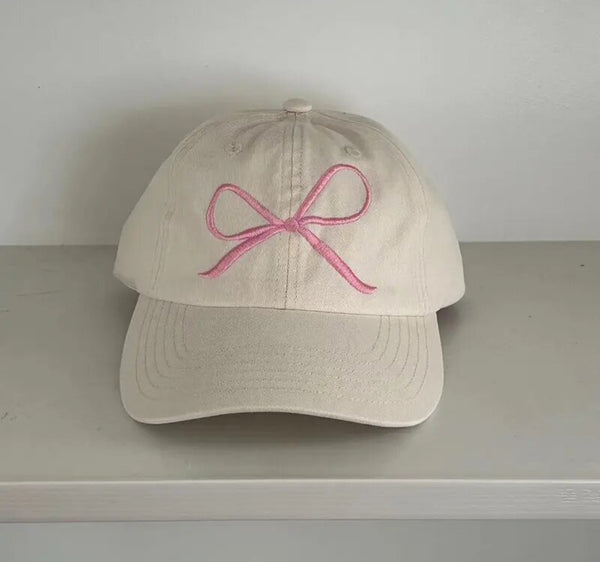 Pretty bow design cream and baby pink women’s summer cap hat