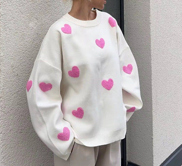 Pink and white heart jumper