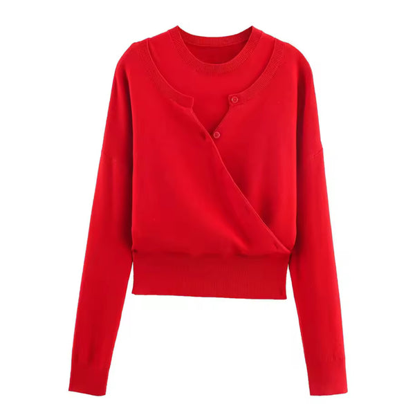 Red Double Layer Knitted Jumper