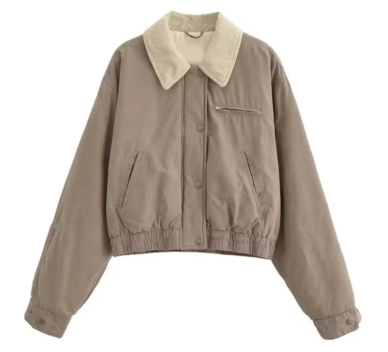 Collared Bomber Jacket Beige