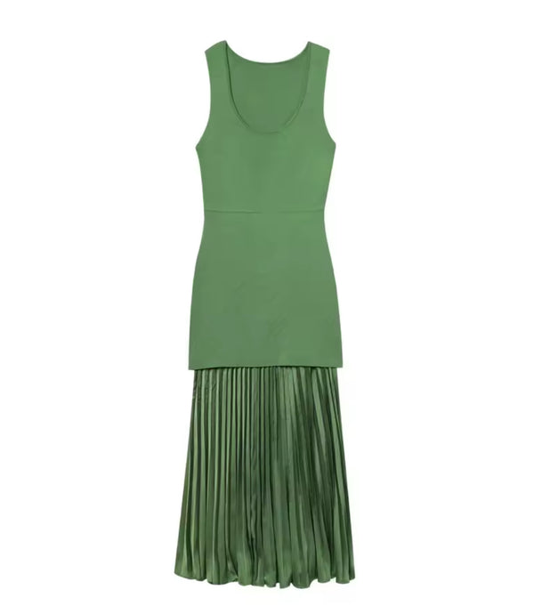 Green Knitted Pleated Dress