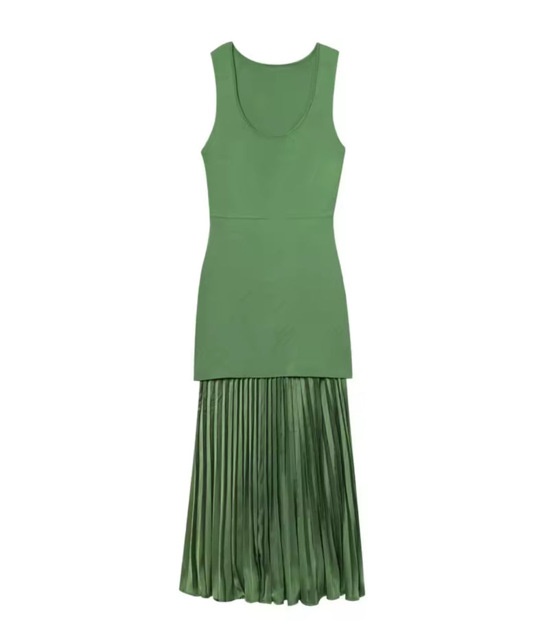 Green Knitted Pleated Dress