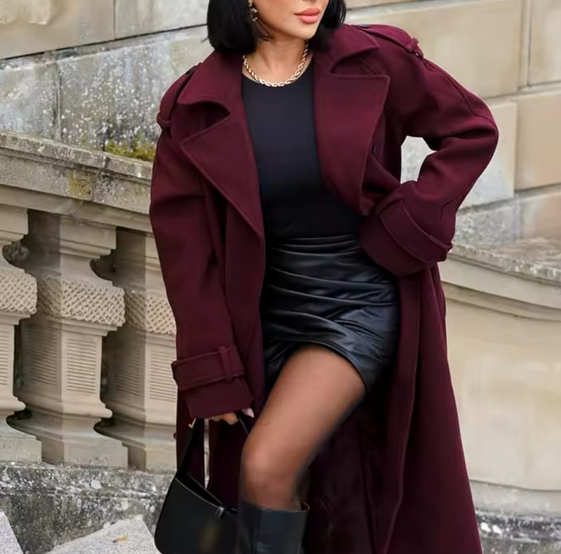 Burgundy Long Belted Jacket