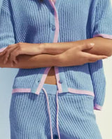 Knitted Polo Shirt and Shorts Co Ord in Blue and Pink