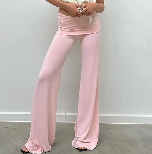 Pink Fold Over Trousers With Diamanté 