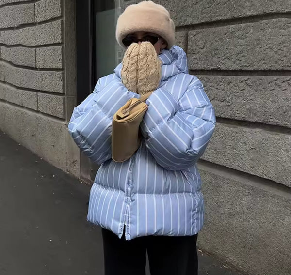 Striped Baby Blue Puffer Jacket