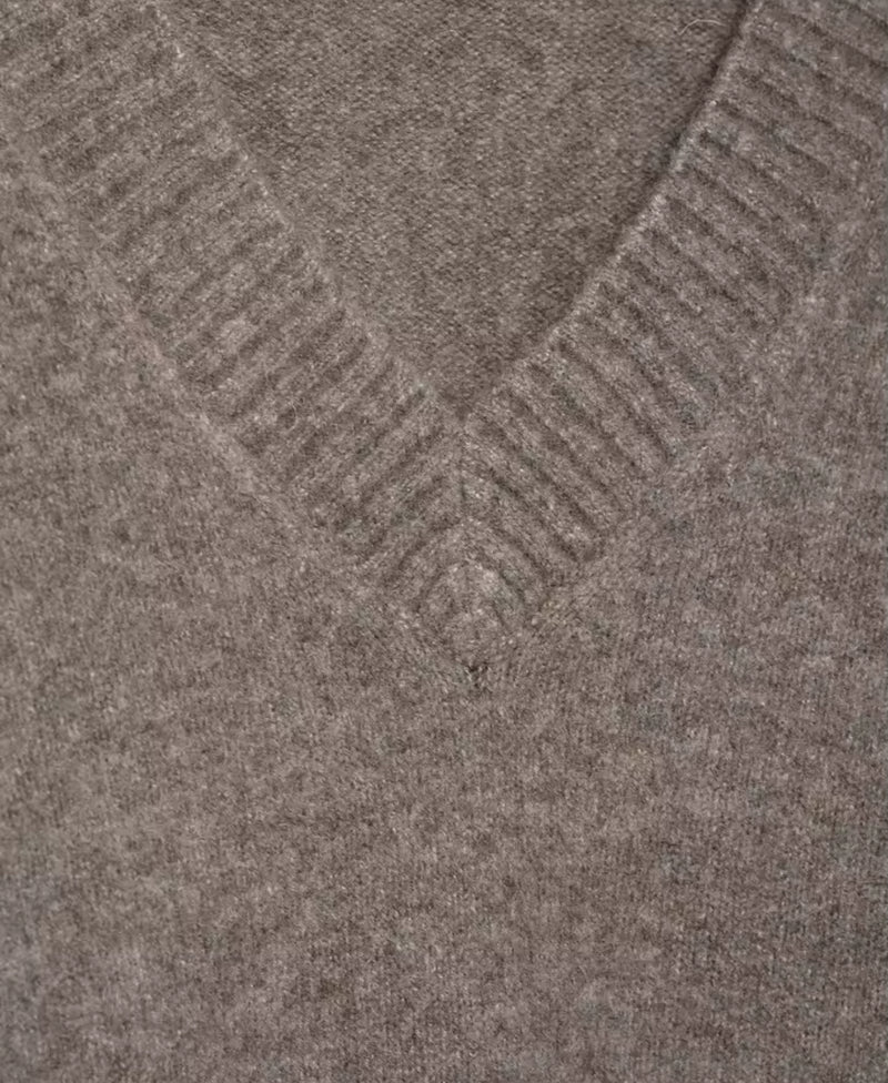 V Neck Oatmeal Knit Jumper