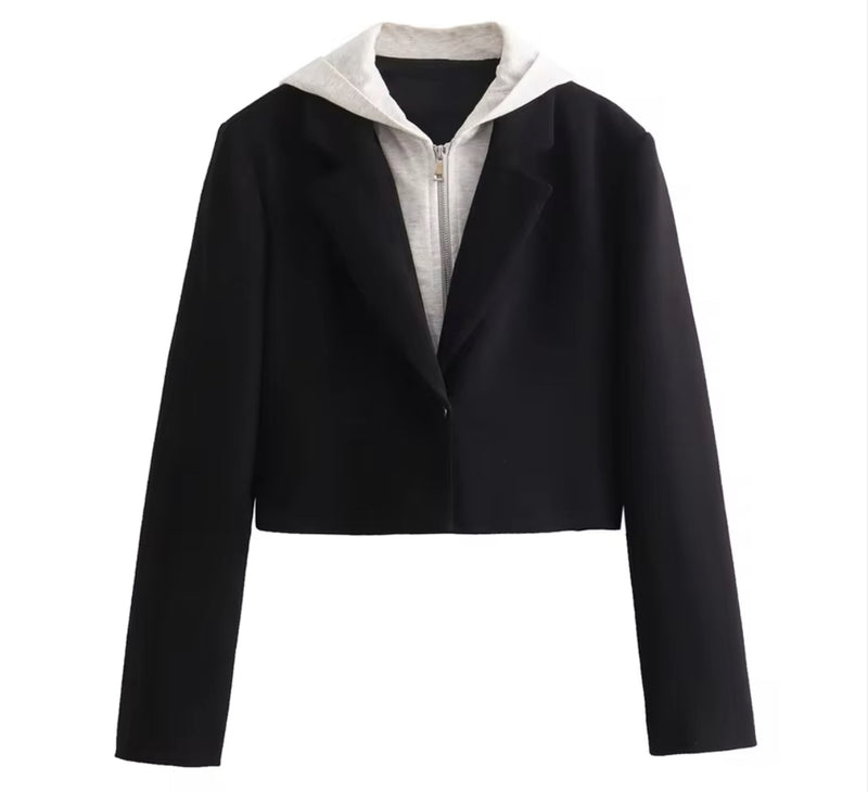 Crop Hooded Blazer Black