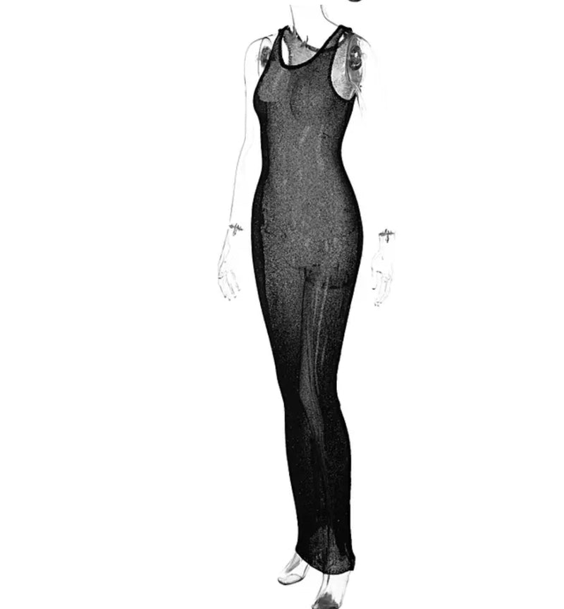 Sequin Sheer Tight Bodycon Dress black