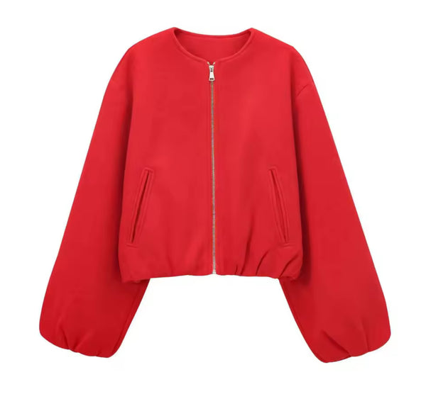 Red wool style bomber Jacket