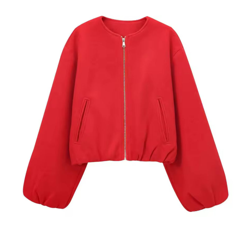 Red wool style bomber Jacket