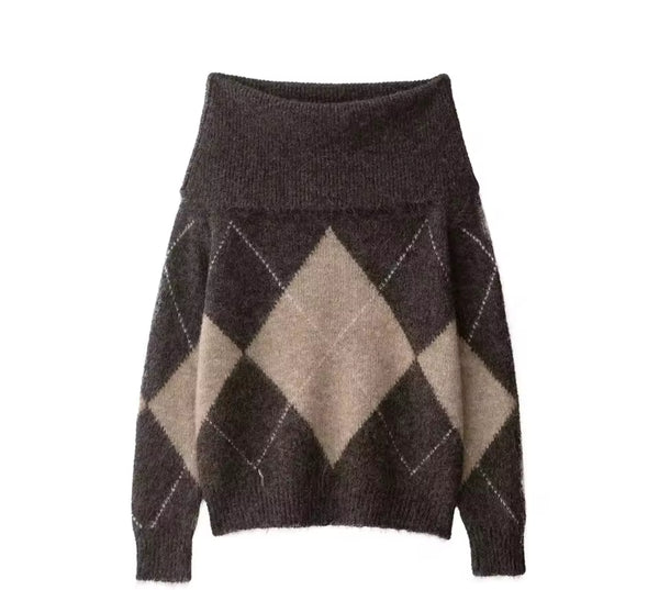 Brown Tone Off Shoulder Diamond Jumper