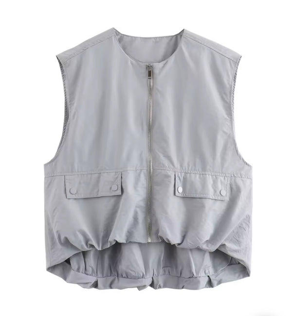 Sleeveless Grey Pocket Gilet