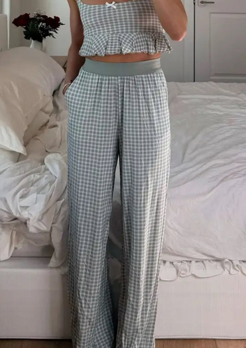 Plaid checked Two Piece Pyjamas Loungewear Set