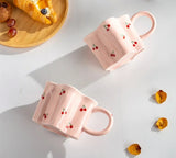 Hand painted pink cherry mug coffee cup 300ml
