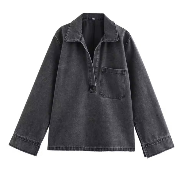Denim Oversized Shirt In Black Or Blue