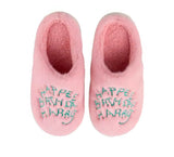 Harry Birthday cake pink green fluffy slide on slippers