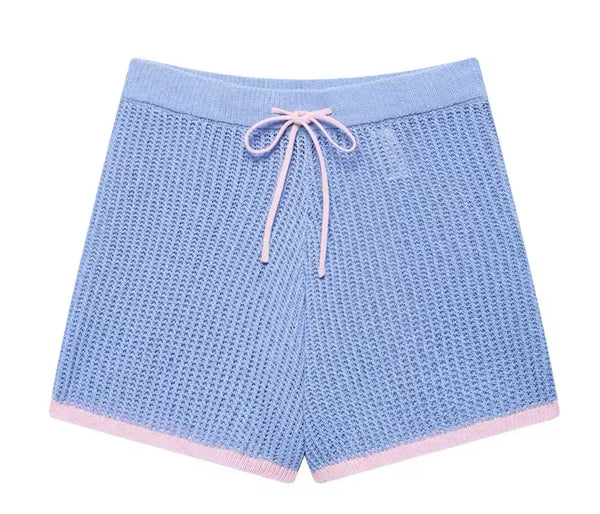 Knitted Polo Shirt and Shorts Co Ord in Blue and Pink