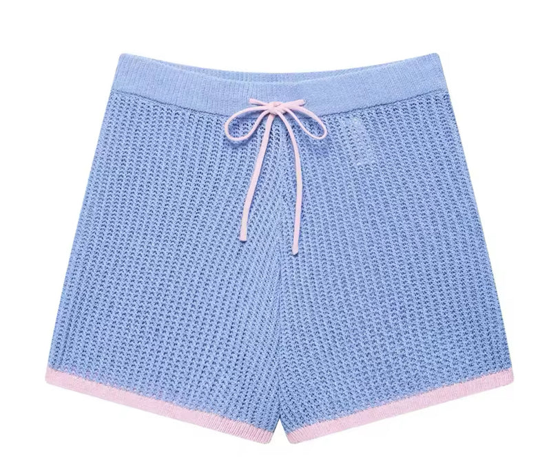 Knitted Polo Shirt and Shorts Co Ord in Blue and Pink