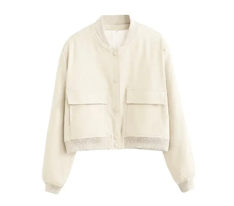 Pocket bomber jacket: Soft, lightweight white jacket made from a comfortable material.