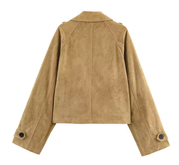 Beige Suede Style Cropped Trench