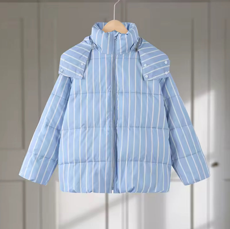 Striped Baby Blue Puffer Jacket